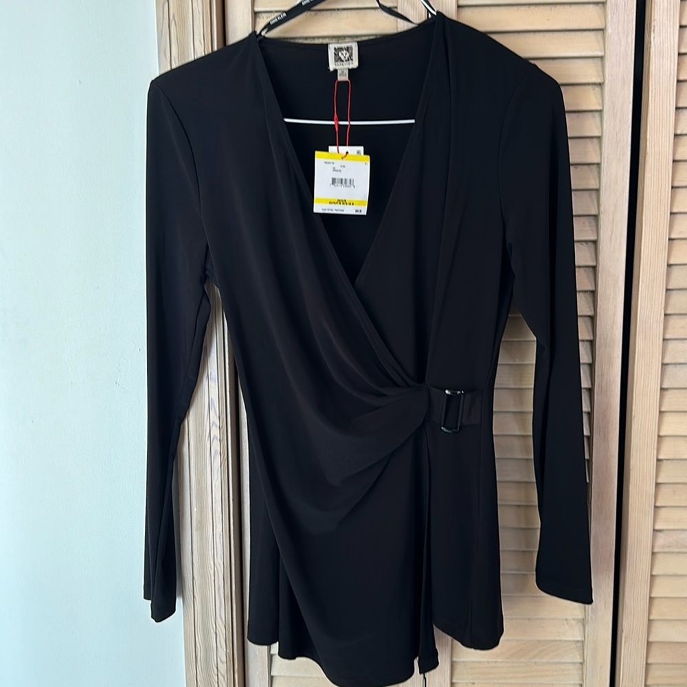 Anne Klein- black top with faux wrap closure